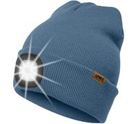 ATNKE LED Bonnet Lampe Frontale, USB Rechargeable 4 LED Chapeau de Course Ultra Lumineux Mains Libres Lumière Hiver Chaud Tricot Bonnet Technologie Cadeaux pour Hommes et Femmes/Shadow Blue