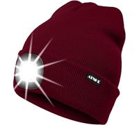 ATNKE LED Bonnet Lampe Frontale,USB Rechargeable Chapeau de Course Ultra Lumineux 4 LED Étanche Lumière Hiver Chaud Phare Cadeaux pour Hommes et Femmes/Wine Red