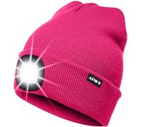 ATNKE LED Bonnet Lampe Frontale,USB Rechargeable Chapeau de Course Ultra Lumineux 4 LED Étanche Lumière Hiver Chaud Phare Cadeaux pour Hommes et Femmes/Rose Red