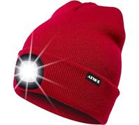 ATNKE LED Bonnet Lampe Frontale,USB Rechargeable Chapeau de Course Ultra Lumineux 4 LED Étanche Lumière Hiver Chaud Phare Cadeaux pour Hommes et Femmes/Red