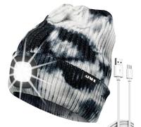 ATNKE LED Bonnet Lampe Frontale, USB Type C Rechargeable 4 LED Chapeau de Course Ultra Lumineux Lumière Hiver Chaud Tricot Bonnet Cadeaux pour Hommes et Femmes/Tie Dye Black