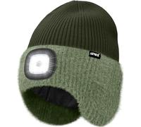 ATNKE LED Lumineux Bonnet Chapeau avec Cache Oreilles,USB Rechargeable 4 LED Course Chapeau Lampe Frontale Hiver Chaud Polaire Doublé Tricot Beanie Cadeaux pour Homme et Femme/Dark Army Green