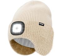 ATNKE LED Lumineux Bonnet Chapeau avec Cache Oreilles,USB Rechargeable 4 LED Course Chapeau Lampe Frontale Hiver Chaud Polaire Doublé Tricot Beanie Cadeaux pour Homme et Femme
