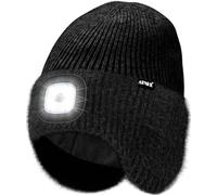 ATNKE LED Lumineux Bonnet Chapeau avec Cache Oreilles,USB Rechargeable 4 LED Course Chapeau Lampe Frontale Hiver Chaud Polaire Doublé Tricot Beanie Cadeaux pour Homme et Femme/Dark Gray