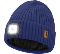 ATNKE LED Lumineux Bonnet Chapeau,USB Rechargeable 4 LED Course Chapeau Lumière Mains Libres Lampe Frontale Hiver Chaud Polaire Doublé Tricot Beanie Cadeaux pour Homme et Femme/Light Navy Blue