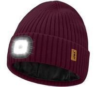ATNKE LED Lumineux Bonnet Chapeau,USB Rechargeable 4 LED Course Chapeau Lumière Mains Libres Lampe Frontale Hiver Chaud Polaire Doublé Tricot Beanie Cadeaux pour Homme et Femme/Wine Red