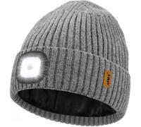 ATNKE LED Lumineux Bonnet Chapeau,USB Rechargeable 4 LED Course Chapeau Lumière Mains Libres Lampe Frontale Hiver Chaud Polaire Doublé Tricot Beanie Cadeaux pour Homme et Femme