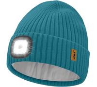 ATNKE LED Lumineux Bonnet Chapeau,USB Rechargeable 4 LED Course Chapeau Lumière Mains Libres Lampe Frontale Hiver Chaud Polaire Doublé Tricot Beanie Cadeaux pour Homme et Femme/Olive Green