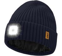 ATNKE LED Lumineux Bonnet Chapeau,USB Rechargeable 4 LED Course Chapeau Lumière Mains Libres Lampe Frontale Hiver Chaud Polaire Doublé Tricot Beanie Cadeaux pour Homme et Femme/Navy Blue