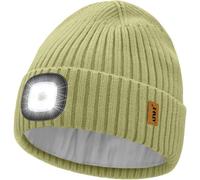ATNKE LED Lumineux Bonnet Chapeau,USB Rechargeable 4 LED Course Chapeau Lumière Mains Libres Lampe Frontale Hiver Chaud Polaire Doublé Tricot Beanie Cadeaux pour Homme et Femme/Army Green