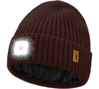 ATNKE LED Lumineux Bonnet Chapeau,USB Rechargeable 4 LED Course Chapeau Lumière Mains Libres Lampe Frontale Hiver Chaud Polaire Doublé Tricot Beanie Cadeaux pour Homme et Femme/Coffee