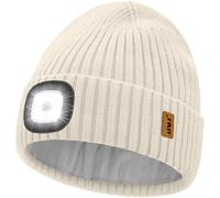 ATNKE LED Lumineux Bonnet Chapeau,USB Rechargeable 4 LED Course Chapeau Lumière Mains Libres Lampe Frontale Hiver Chaud Polaire Doublé Tricot Beanie Cadeaux pour Homme et Femme/Beige