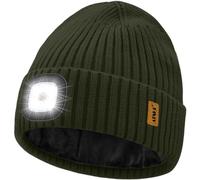 ATNKE LED Lumineux Bonnet Chapeau,USB Rechargeable 4 LED Course Chapeau Lumière Mains Libres Lampe Frontale Hiver Chaud Polaire Doublé Tricot Beanie Cadeaux pour Homme et Femme/Dark Army Green