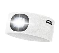 ATNKE LED Sport Bandeau,Rechargeable par USB Ultra-Lumineux 4 Lampe,Elastique Antidérapant Bandeau Cheveux Sueur Absorbant pour Running Basketball Yoga Cyclisme Fitness/White