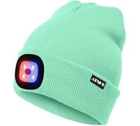ATNKE Lumineux LED Bonnet Lumineux Beanie Cap Unisexe Phare Rechargeable Chapeau Rouge et Bleu Lueur Clignotant Alarme Phare Multi-Couleur/Fruit Green