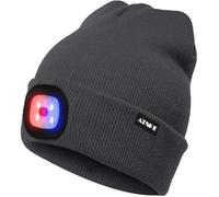 ATNKE Lumineux LED Bonnet Lumineux Beanie Cap Unisexe Phare Rechargeable Chapeau Rouge et Bleu Lueur Clignotant Alarme Phare Multi-Couleur/Noble Gray