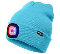 ATNKE Lumineux LED Bonnet Lumineux Beanie Cap Unisexe Phare Rechargeable Chapeau Rouge et Bleu Lueur Clignotant Alarme Phare Multi-Couleur (Bleu Clair, 1PCS)