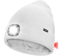 ATNKE Unisexe 8 LED Bonnet Lampe Frontale,USB Rechargeable Rouge Feu Arrière Clignotant Chapeau de Course Lumière Chaud Polaire Doublée Tricot Bonnet Cadeaux pour Hommes et Femmes