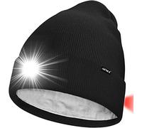 ATNKE Unisexe 8 LED Bonnet Lampe Frontale,USB Rechargeable Rouge Feu Arrière Clignotant Chapeau de Course Lumière Chaud Polaire Doublée Tricot Bonnet Cadeaux pour Hommes et Femmes
