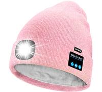 ATNKE Unisexe LED Bluetooth Bonnet Lampe Frontale,USB Rechargeable 4 LED Musique Parleur Chapeau de Course Lumière Chaud Polaire Doublée Tricot Bonnet Cadeaux pour Hommes et Femmes/Pink Goldwire