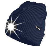 ATNKE Unisexe LED Bonnet Lampe Frontale,USB Rechargeable 4 LED Chapeau de Course Ultra Lumineux Lumière Hiver Chaud Tricot Bonnet Cadeaux pour Hommes et Femmes/Light Navy Blue