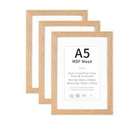 ATOBART Cadres photo A5 en bois naturel, lot de 3, 15 x 21 cm, cadre en bois MDF avec verre acrylique, à suspendre ou à poser, pour photos, œuvres d'art et posters