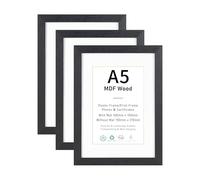 ATOBART Cadres photo A5 noir bois lot de 3 cadres photo, 15 x 21 cm cadre en bois MDF avec verre acrylique à accrocher ou à poser, pour photos, œuvres d'art et posters