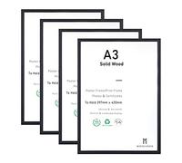 ATOBART Lot de 4 cadres, format A3, en bois, noirs, pour photos, images et certificats, avec plexi-glass, pour montage mural, 29,7 x 42 cm