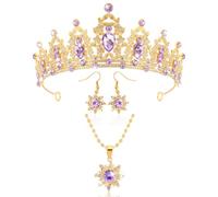 Atoden Collier avec pendentif couronne de Raiponce Princesse Diadème Soleil | Diadème de princesse violet et doré, accessoires de déguisement pour femmes et filles, adultes, anniversaire, Halloween