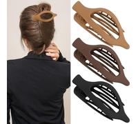 ATODEN Lot de 3 pinces à cheveux plates pour femme - Grandes pinces à cheveux françaises pour cheveux fins et épais - Accessoires de pinces à mâchoires neutres mates en marron noir
