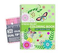 Atoke Livre de coloriage avec 36 Feutres Coloriage Adulte, 30 motifs relaxants, livres de coloriage à spirales pour femmes, livre de coloriage pour adultes Anti-Stress
