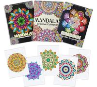 Atoke Lot de 3 livres de coloriage pour adultes, 60 mandalas uniques pour la relaxation et le soulagement du stress, livre de coloriage à spirales, cadeaux de détente et de pleine conscience pour