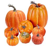 Atoke Lot de 8 Artificiel Citrouilles Assorties,Grandes Faux Citrouille Orange pour la décoration d'halloween d' Thanksgivinge du Festival de la récolte d'automne
