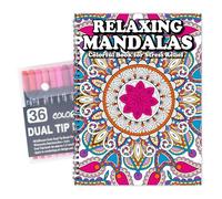 Atoke Mandala Livre de coloriage pour adultes Avec 36 marqueurs de couleur,30 motifs de mandalas,reliure spirale Livre de coloriage pour soulager le stress et se détendre, cadeau pour femmes