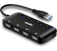 atolla Hub USB 3.0, 4 ports Super Mince répartiteur USB pour transmission de données haute vitesse et synchronisation, avec interrupteurs d'alimentation individuels et LED