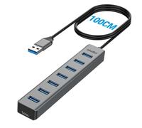 atolla Hub USB 3.0 7 ports avec câble de 100 cm, hub répartiteur USB en aluminium