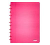 Atoma - Cahier A4 à Anneaux - Ligné 8mm avec Marge - 72 Feuilles Détachables (144 Pages) - Couverture en Polypropylène Recyclable - Rouge Transparent 23806