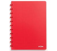 Atoma - Cahier A4 à Anneaux - Quadrillé 5x5mm avec Marge - 72 Feuilles Détachables (144 Pages) - Couverture en Polypropylène Recyclable - Rouge Transparent
