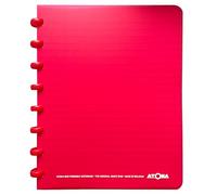Atoma - Cahier A5 à Anneaux - 72 Feuilles Détachables (144 Pages) avec Marge - Couverture en Polypropylène Recyclable (Rouge - Ligné (8mm))