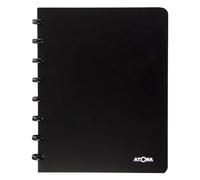 Atoma - Cahier A5 à Anneaux - 72 Feuilles Détachables (144 Pages) avec Marge - Couverture en Polypropylène Recyclable (Noir - Ligné 8mm)