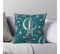 Atomic Age Space Rocket Taie d'oreiller carrée en polyester et lin Motif velours Fermeture éclair Décor Housse de coussin pour la maison