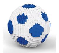 Atomic Building Ballon de Football à Construire avec Mini Blocs. Modèle 3D de Collection. Décoration Sportive. Cadeau pour Supporters et Passionnés. Blanc et Bleu.