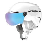 ATOMIC Casque de Ski avec visière Savor Visor Stereo, Blanc (White Heather), Taille S (51 à 55 cm), Absorption maximale des Chocs, Ventilation Active Aircon, Traitement Miroir pour Une Vision Claire