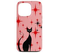 Atomic Era - Chat du milieu du siècle - Style rétro - Étoiles rouges - Rose Coque pour iPhone 13 Pro