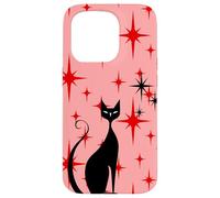 Atomic Era - Chat du milieu du siècle - Style rétro - Étoiles rouges - Rose Coque pour iPhone 15 Pro