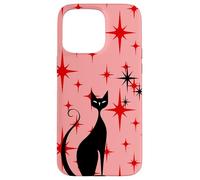 Atomic Era - Chat du milieu du siècle - Style rétro - Étoiles rouges - Rose Coque pour iPhone 15 Pro Max