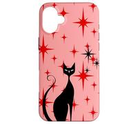 Atomic Era - Chat du milieu du siècle - Style rétro - Étoiles rouges - Rose Coque pour iPhone 16 Plus