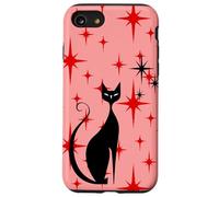 Atomic Era - Chat du milieu du siècle - Style rétro - Étoiles rouges - Rose Coque pour iPhone SE (2020) / 7 / 8