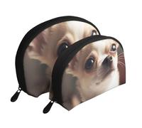 Atomic Lot de 2 trousses de maquillage en forme de coquillage avec étoiles rétro pour rangement de produits de beauté et cadeaux pour femmes et filles, Chihuahua mignon, Taille unique, Trousse de