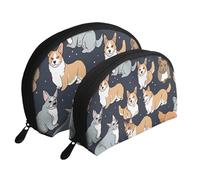 Atomic Lot de 2 trousses de maquillage en forme de coquillage avec étoiles rétro pour rangement de produits de beauté et cadeaux pour femmes et filles, Motif corgi., Taille unique, Trousse de